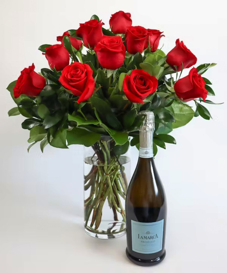 Classic Dozen roses with Prosecco